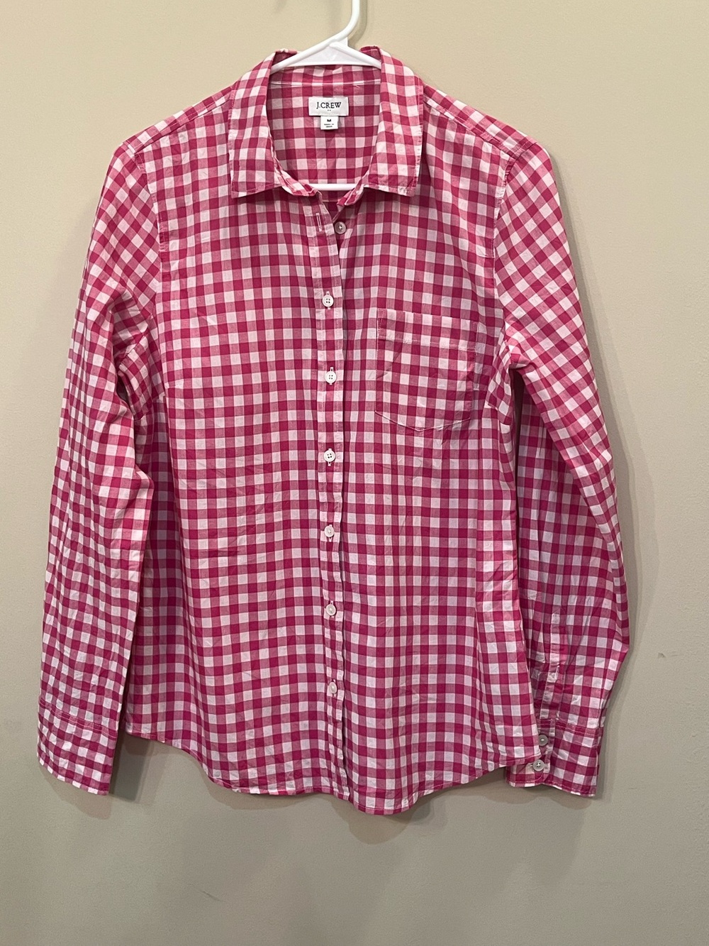J Crew pink white gingham check long sleeve button down preppy cotton medium - Picture 2 of 5